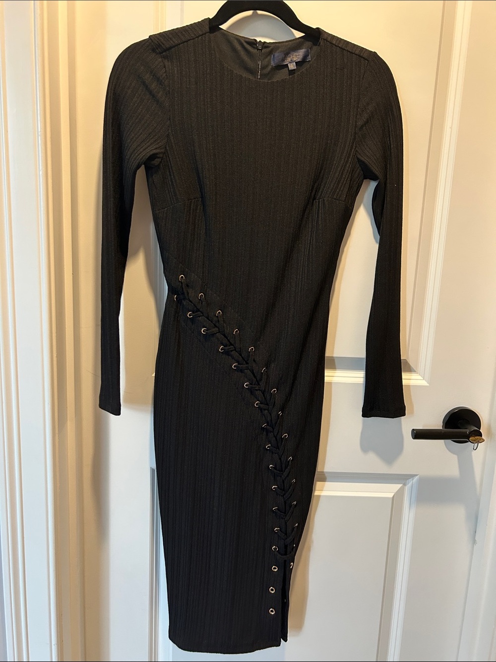 Rachel Roy Long Sleeve Black Lace-Up Midi Dress size small